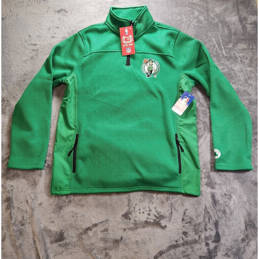 Boston Celtics Jacket Mens Medium Green 1/4 Zip Pullover Textured NBA Ultra Game